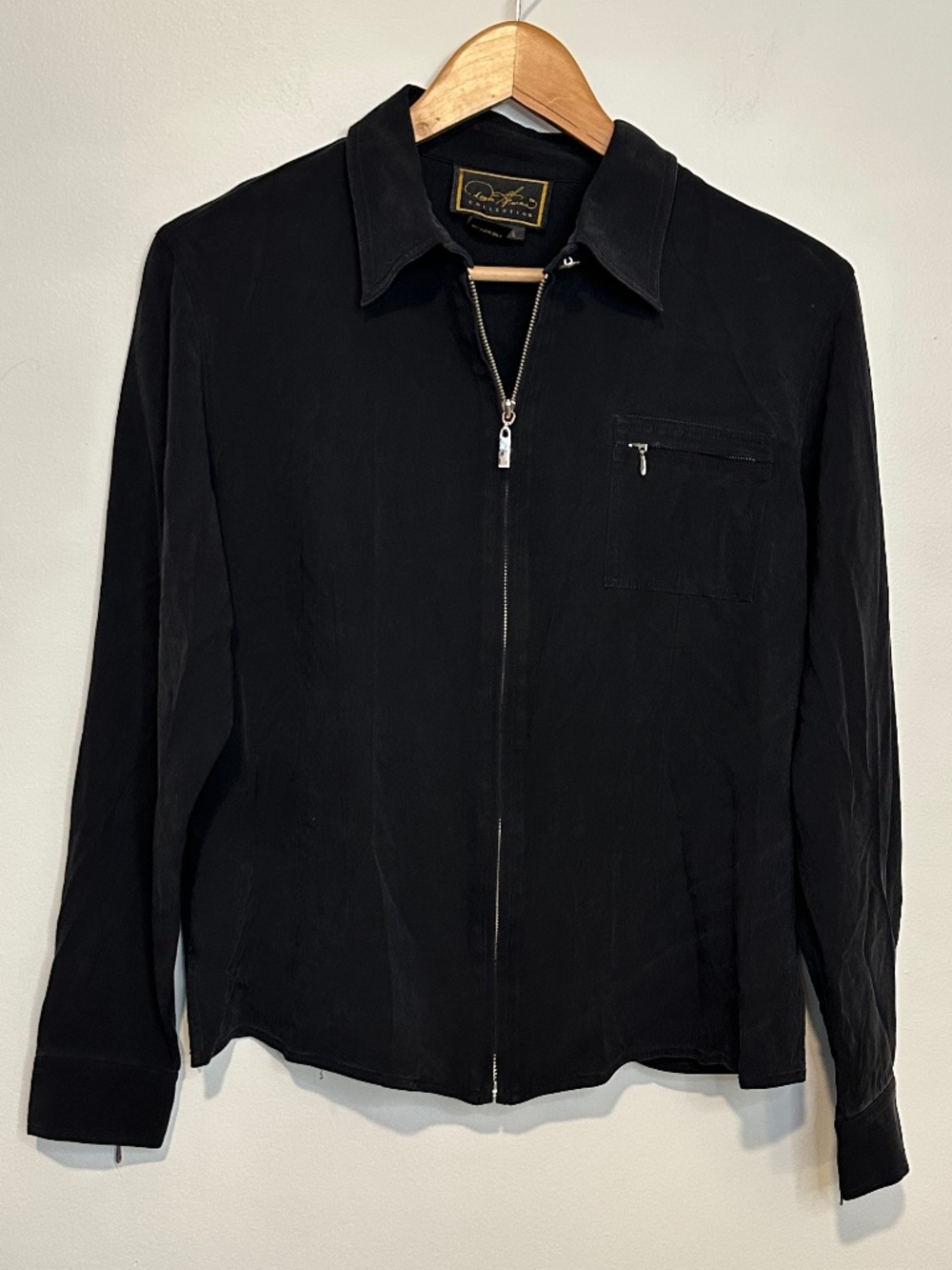 Diane Gilman Collection Vintage Black Zip Up Silk Jacket Large